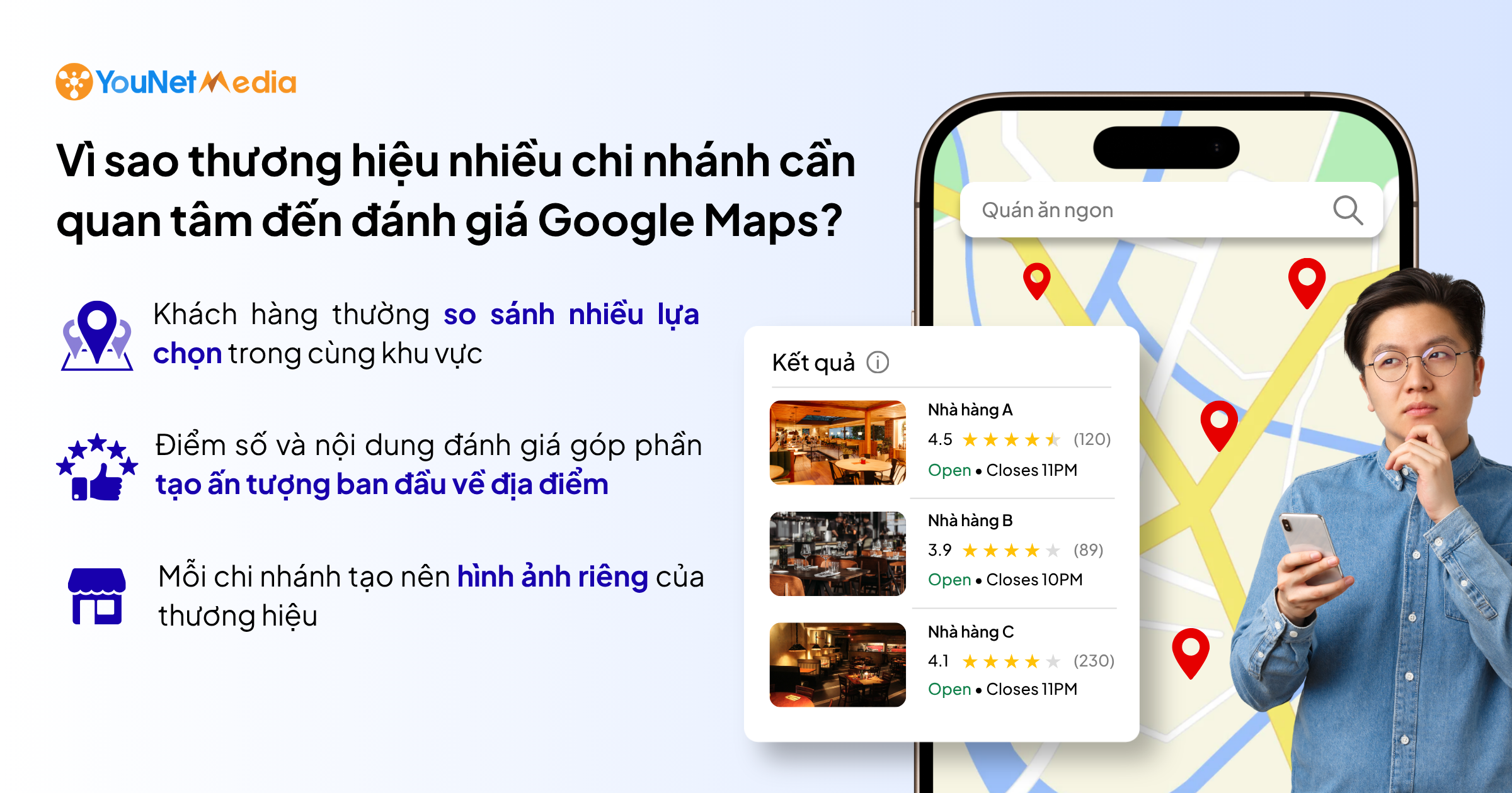 Đánh giá Google Maps: Thương hiệu nhiều chi nhánh nên nhìn gì sau điểm số? Khách hàng so sánh điểm số và nội dung đánh giá Google Maps giữa nhiều địa điểm trước khi lựa chọn